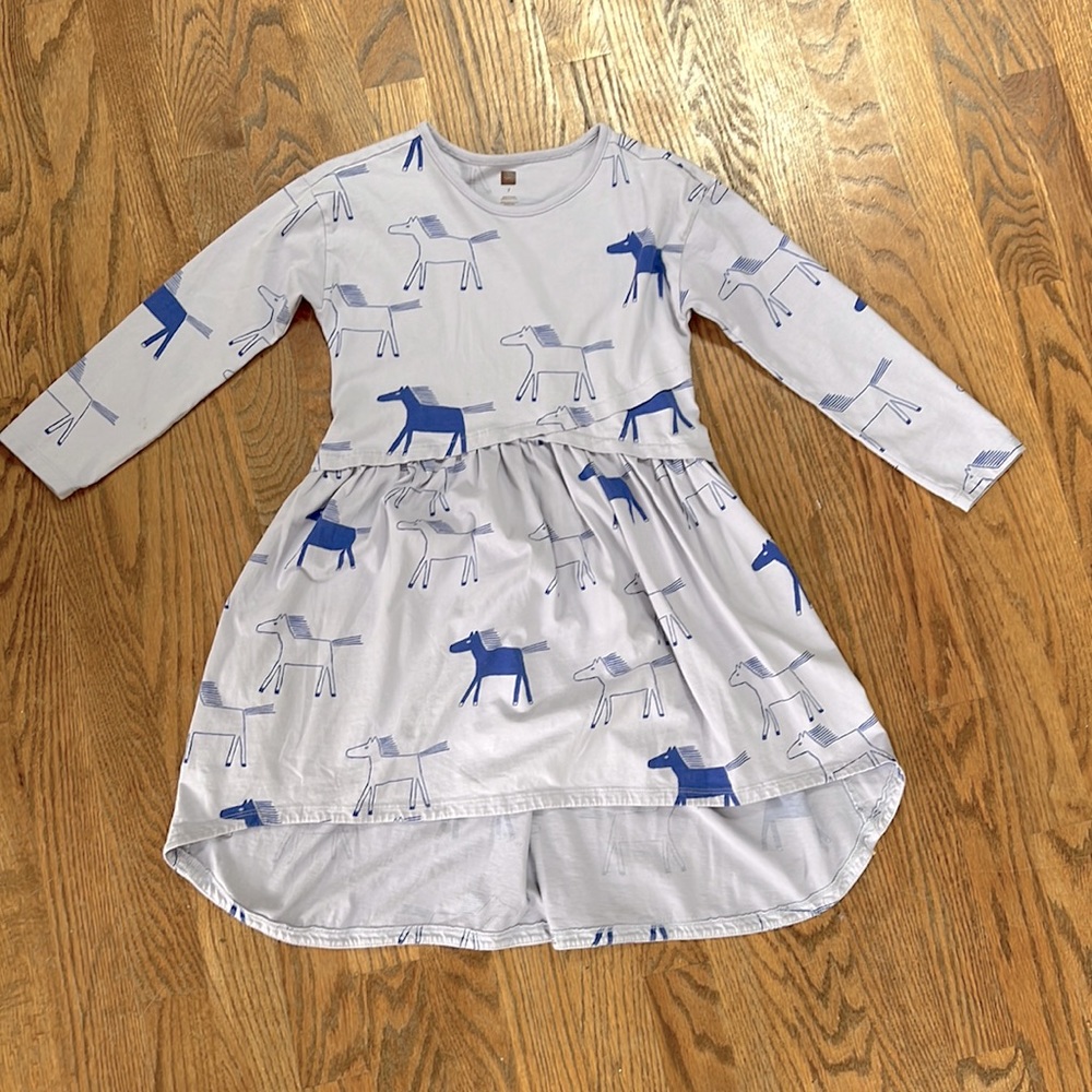 Size 7 Tea Collection Lilac Mist Highland Horses Asymmetrical Wrap Dress